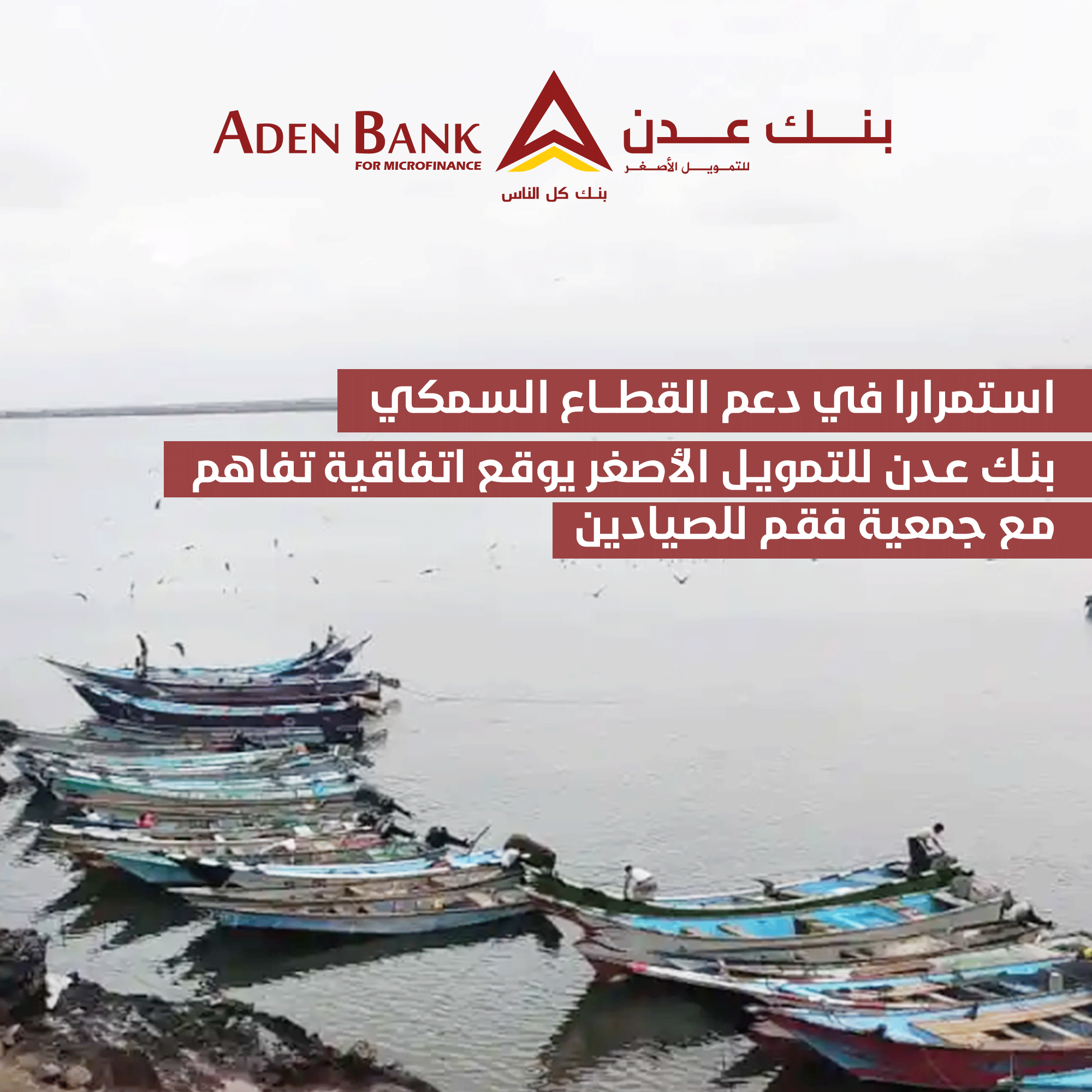 استمرارا في دعم القطاع السمكي .. بنك عدن للتمويل الأصغر يوقع اتفاقية تفاهم مع جمعية فقم للصيادين